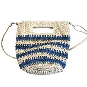 NWT Universal Thread Straw Purse Adjustable Over the Shoulder Strap Cream/Blue